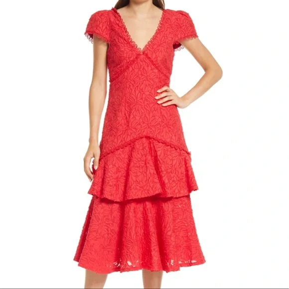 lulus red dress short LULUS Red Short Flutter Sleeve Low Cut V Back Bodycon Mini Dress Size M